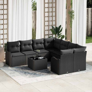 vidaXL Tuin Sofa Set met kussen 9 pcs Zwart Poly Riet en Staal en Glas