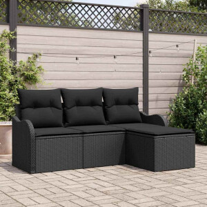 vidaXL Tuin Sofa Set met opslag 4 pcs Zwart poly rattan