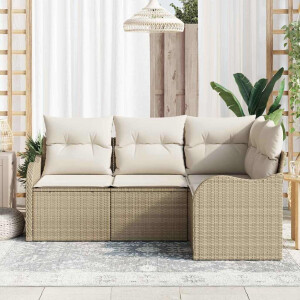 vidaXL Tuin Sofa Set met opslag 4 pcs Beige poly rattan