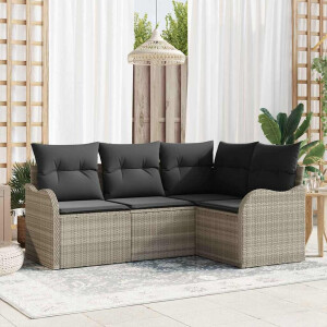 vidaXL Tuin Sofa Set met opslag 4 pcs Lichtgrijs poly rattan