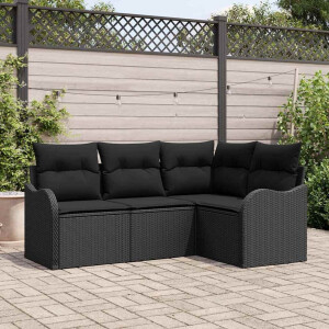 vidaXL Tuin Sofa Set met opslag 4 pcs Zwart poly rattan