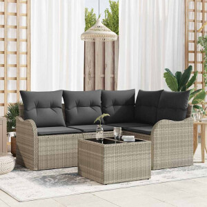 vidaXL Tuin Sofa Set met opslag 5 pcs Grijs poly rattan