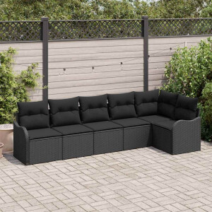 vidaXL Tuin Sofa Set met opslag 6 pcs Zwart poly rattan