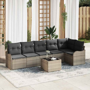 vidaXL Tuin Sofa Set met kussen met opslag 7 pcs Zwart Poly riet