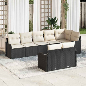 vidaXL Tuin Sofa Set met opslag 8 pcs Zwart en Wit poly rattan