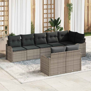 vidaXL Tuin Sofa Set met kussen 8 pcs Grijs Poly riet