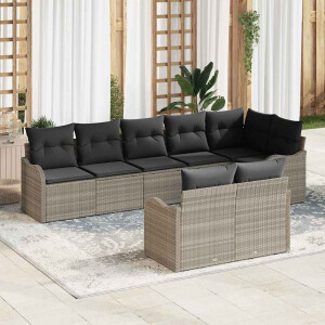 vidaXL Tuin Sofa Set met kussen 8 pcs Lichtgrijs Poly riet
