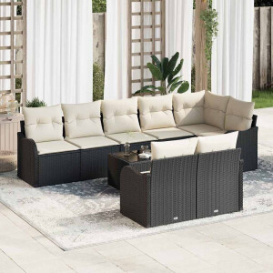 vidaXL Tuin Sofa Set met kussen 9 pcs Zwart en wit Poly riet