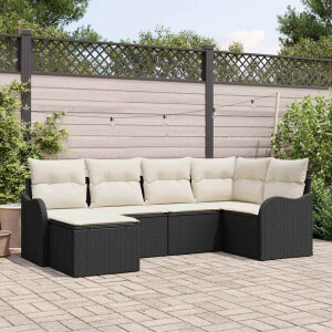 vidaXL Tuin Sofa Set met kussen 6 pcs Zwart en wit Poly riet