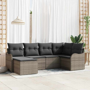 vidaXL Tuin Sofa Set met kussen 6 pcs Grijs Poly riet