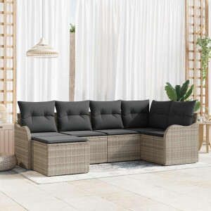 vidaXL Tuin Sofa Set met kussen 6 pcs Lichtgrijs Poly riet