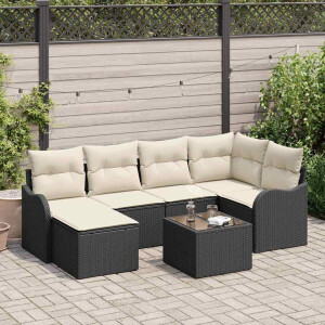 vidaXL Tuin Sofa Set met kussen 7 pcs Zwart en wit Poly riet