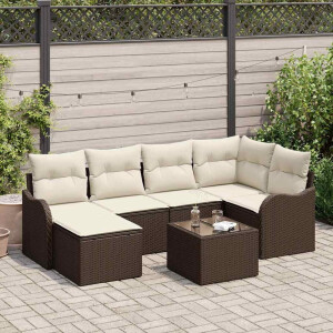 vidaXL Tuin Sofa Set met kussen 7 pcs Bruin en wit Poly riet