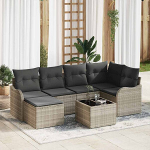 vidaXL Tuin Sofa Set met kussen 7 pcs Lichtgrijs Poly riet