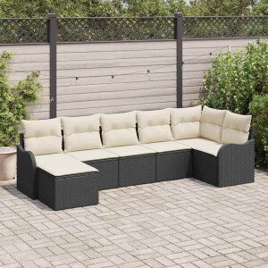 vidaXL Tuin Sofa Set met kussen 7 pcs Zwart en wit Poly riet