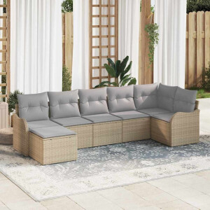 vidaXL Tuin Sofa Set met kussen 7 pcs beige en lichtgrijs Poly riet