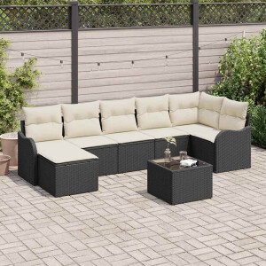 vidaXL Tuin Sofa Set met kussen 8 pcs Zwart en wit Poly riet