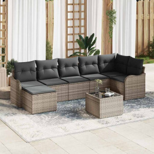 vidaXL Tuin Sofa Set met kussen 8 pcs Grijs Poly riet