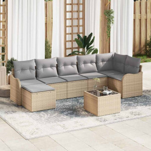 vidaXL Tuin Sofa Set met kussen 8 pcs beige en lichtgrijs Poly riet