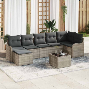 vidaXL Tuin Sofa Set met kussen 8 pcs Lichtgrijs Poly riet