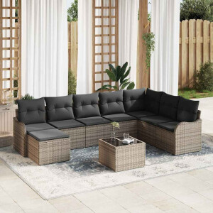 vidaXL Tuin Sofa Set met opslag 9 pcs Grijs poly rattan