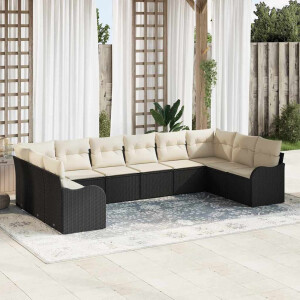 vidaXL Tuin Sofa Set met opslag 10 pcs Zwart en wit poly rattan