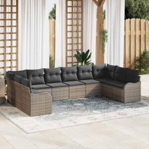 vidaXL Tuin Sofa Set met opslag 10 pcs Grijs poly rattan