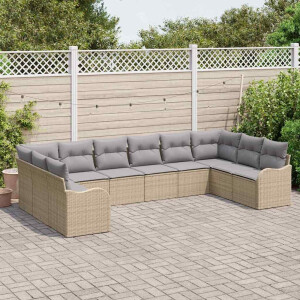 vidaXL Tuin Sofa Set met opslag 10 pcs beige en lichtgrijs poly rattan