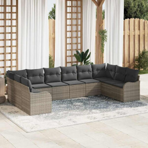 vidaXL Tuin Sofa Set met kussen 10 pcs Lichtgrijs Poly riet