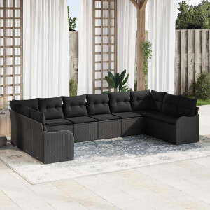 vidaXL Tuin Sofa Set met opslag 10 pcs Zwart poly rattan