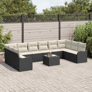 vidaXL Tuin Sofa Set met opslag 11 pcs Zwart en Wit poly rattan