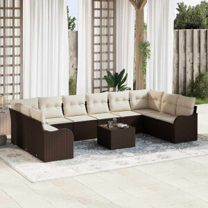 vidaXL Tuin Sofa Set met opslag 11 pcs Bruin en wit poly rattan