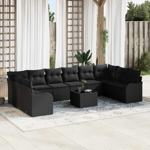 vidaXL Tuin Sofa Set met opslag 11 pcs Zwart poly rattan
