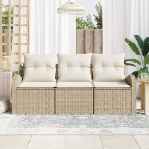 vidaXL Tuin Sofa Set met kussen 3 pcs Beige en wit Poly riet