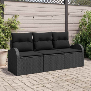 vidaXL Tuin Sofa Set met kussen 3 pcs Zwart Poly riet