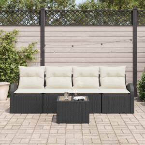 vidaXL Tuin Sofa Set 5 pcs Zwart en Crème Poly rattan, staal en glas