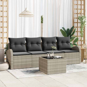 vidaXL Tuin Sofa Set met kussen 5 pcs Licht Grijs en Donker Grijs