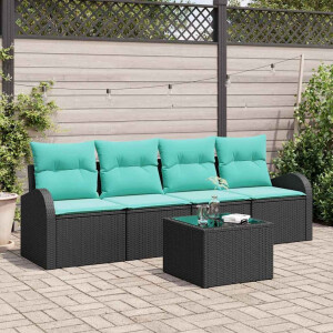 vidaXL Tuin Sofa Set met opslag 5 pcs Zwart en Turquoise poly rattan