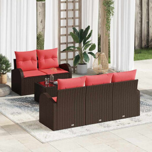 vidaXL Tuin Sofa Set met opslag 6 pcs Beige en Rood poly rattan