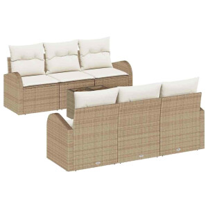 vidaXL Tuin Sofa Set 7 pcs Beige en Crème Poly rattan, staal en glas