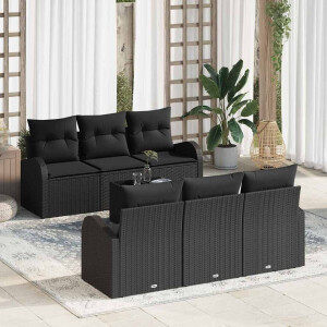 vidaXL Tuin Sofa Set met kussen 7 pcs Zwart Poly rattan, staal en glas