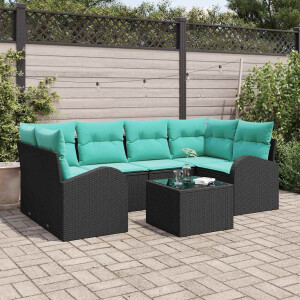 vidaXL Tuin Sofa Set met opslag 7 pcs Zwart en Turquoise poly rattan