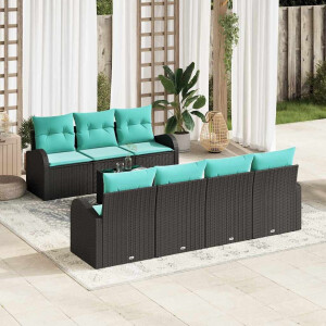 vidaXL Tuin Sofa Set met opslag 8 pcs Zwart en Turquoise poly rattan