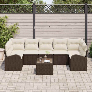vidaXL Tuin Sofa Set 8 pcs Bruin en Crème Poly rattan, staal en glas