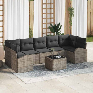 vidaXL Tuin Sofa Set met opslag met kussen 8 pcs Grijs poly rattan