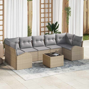 vidaXL Tuin Sofa Set 8 pcs Beige en Grijs Poly rattan, staal en glas