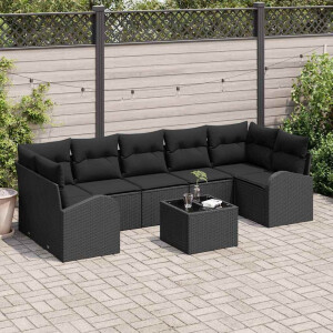 vidaXL Tuin Sofa Set met kussen 8 pcs Zwart Poly rattan, staal en glas