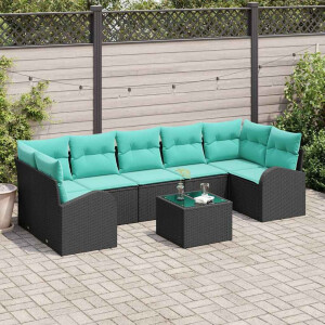 vidaXL Tuin Sofa Set met opslag 8 pcs Zwart en Turquoise poly rattan