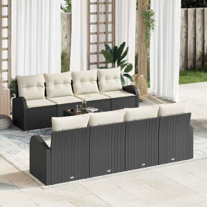 vidaXL Tuin Sofa Set met opslag 9 pcs Zwart en Crème poly rattan