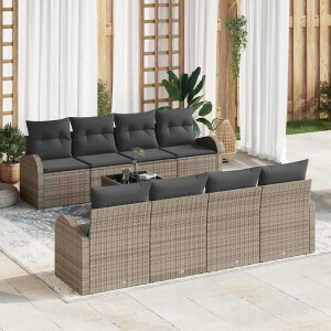 vidaXL Tuin Sofa Set met opslag met kussen 9 pcs Grijs poly rattan